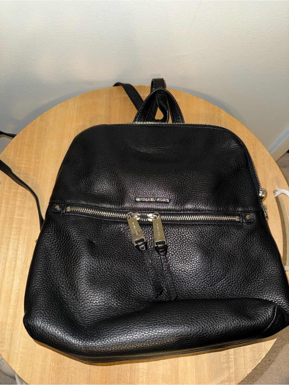 Michael Kors Black Pebbled Leather Backpack with Silver Hardware